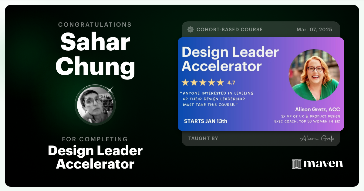Certificate of Completion for Design Leader Accelerator