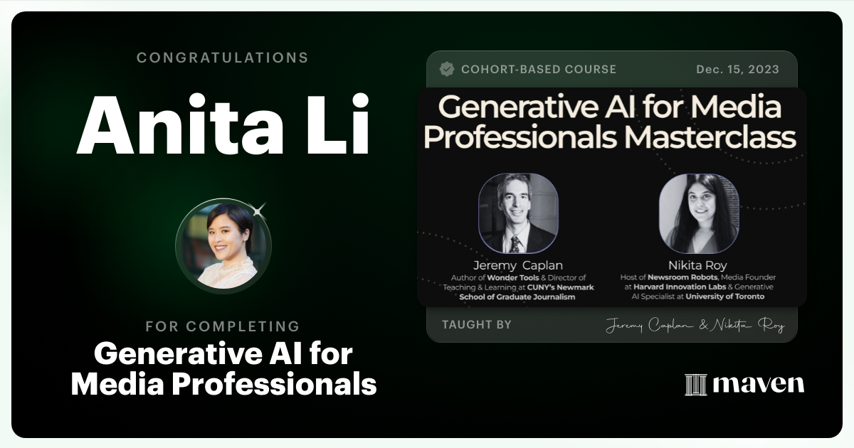 Certificate of Completion for Generative AI for Media Professionals