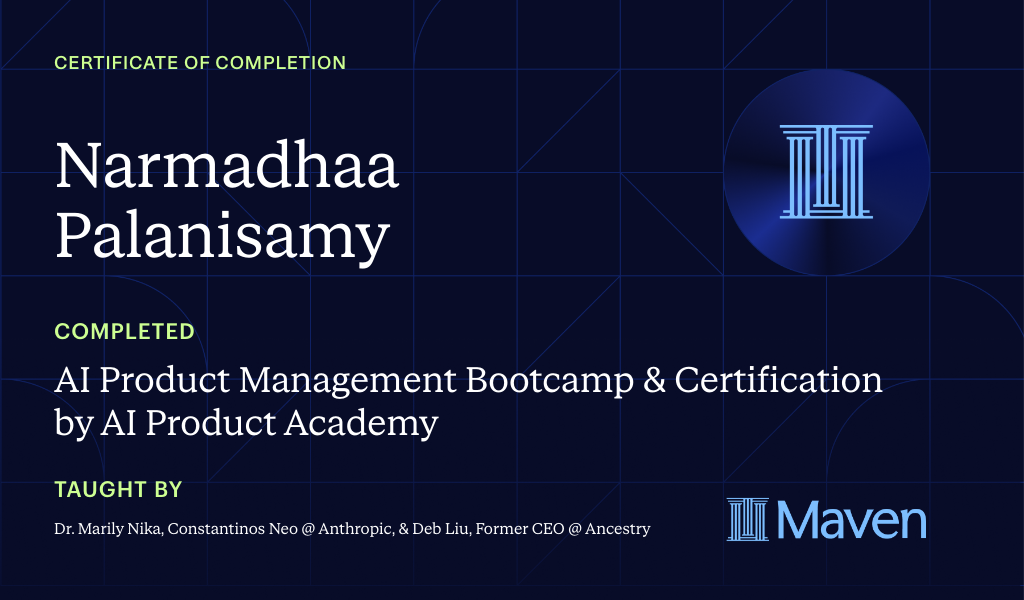 Certificate for AI Product Management Bootcamp & Certification by AI Product Academy