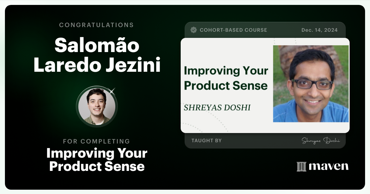 Certificate of Completion for World-class Product Sense in Practice