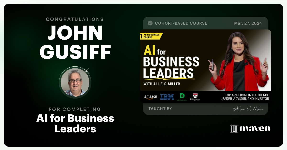 Certificate of Completion for AI for Business Leaders