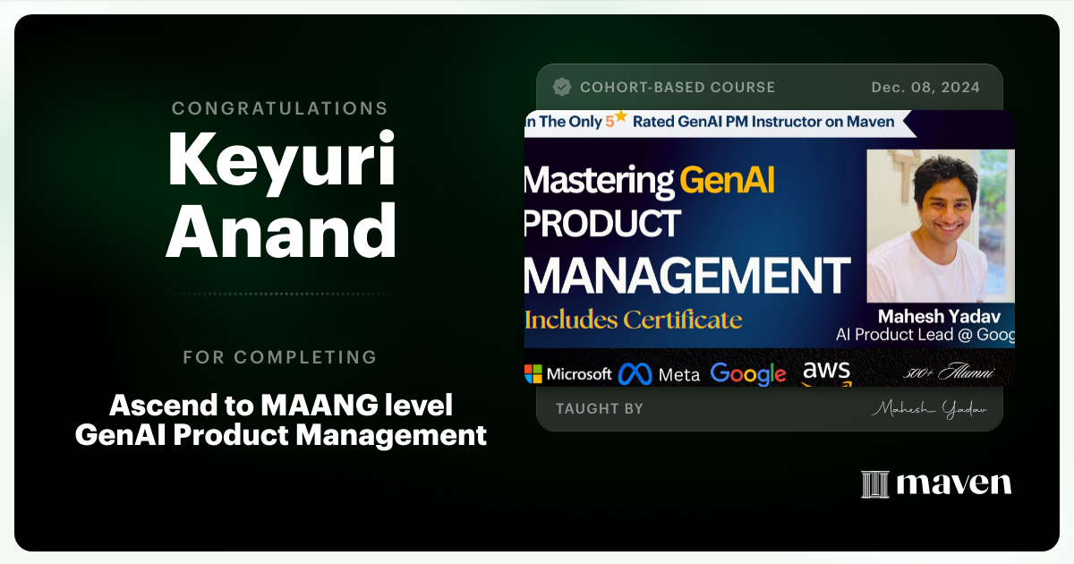 Certificate of Completion for Agentic AI Product Management Certification