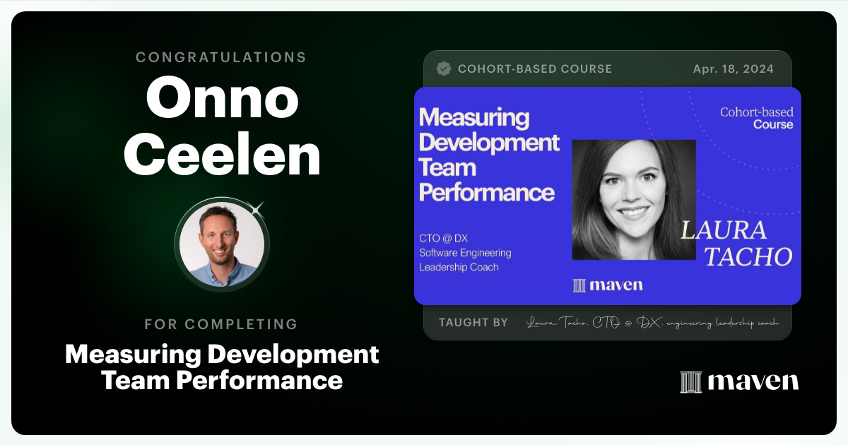 Certificate of Completion for Measuring Development Team Performance