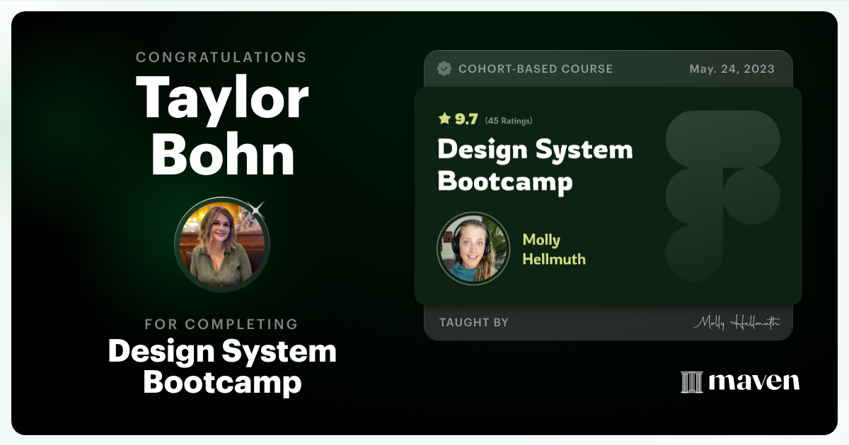 Certificate of Completion for Design System Bootcamp
