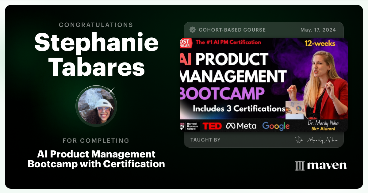 Certificate of Completion for AI Product Management Bootcamp & Certification by AI Product Academy