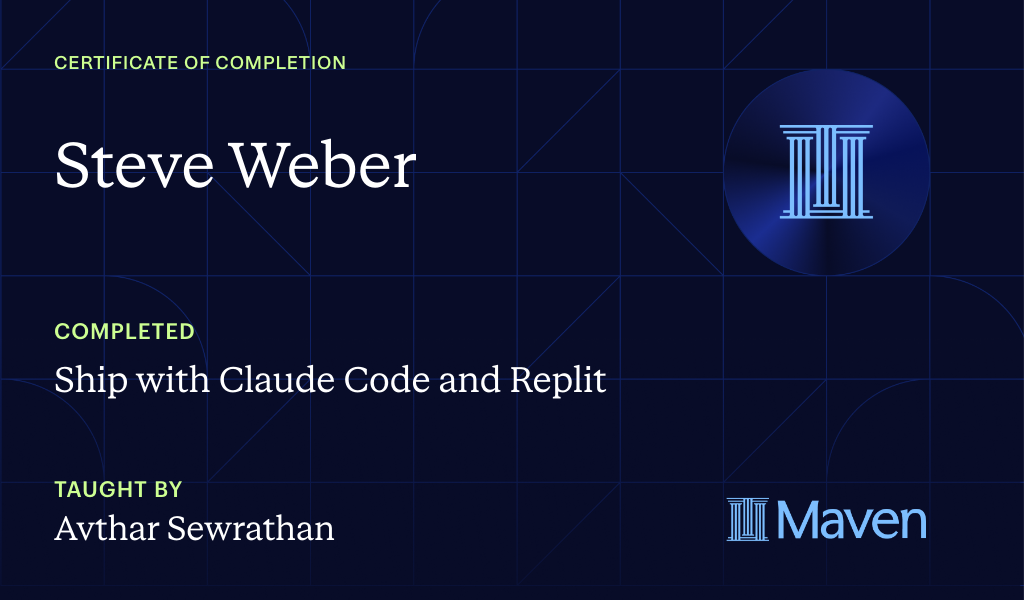 Certificate for Ship with Claude Code and Replit: 8 Day AI Coding Accelerator