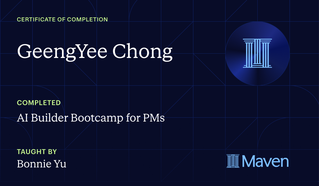 Certificate for AI Builder Bootcamp for PMs