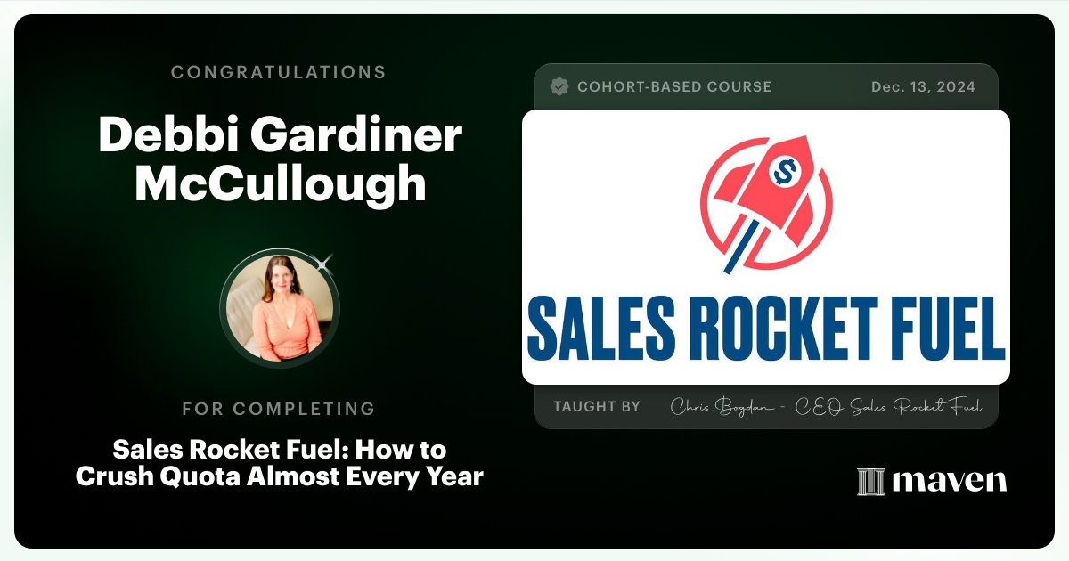 Certificate of Completion for Sales Rocket Fuel: How to Crush Quota Almost Every Year