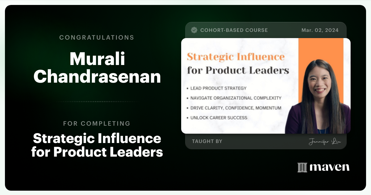 Certificate of Completion for Strategic Influence for Product Leaders