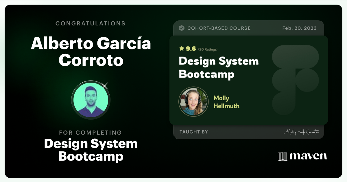 Certificate of Completion for Design System Bootcamp