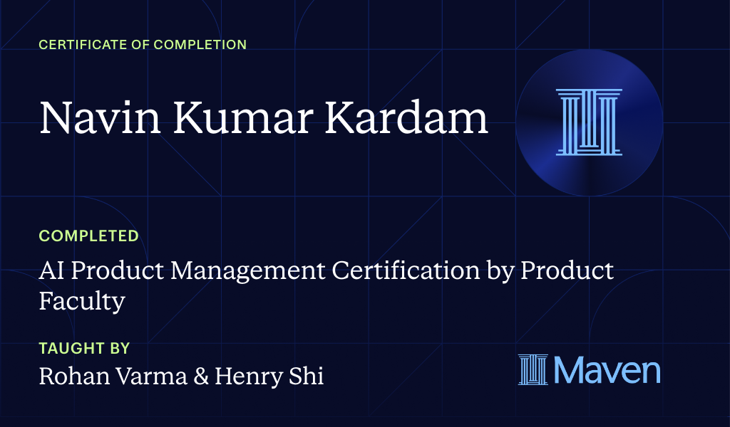 Certificate for AI Product Management Certification by Product Faculty