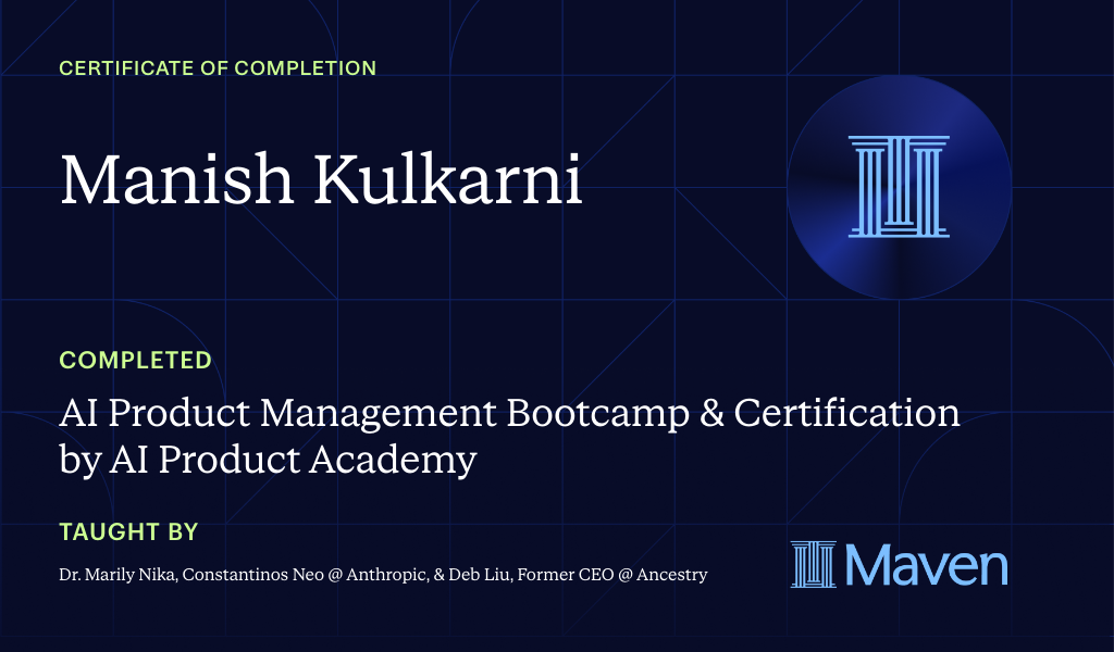 Certificate for AI Product Management Bootcamp & Certification by AI Product Academy