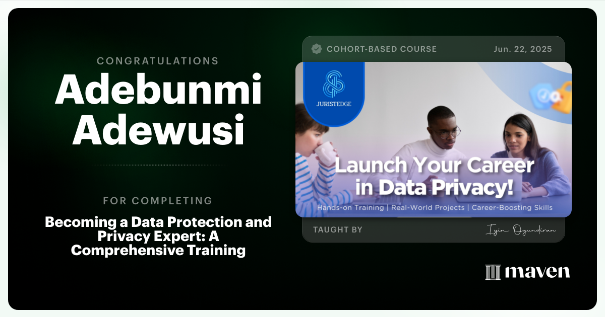 Certificate of Completion for Becoming a Data Protection and Privacy Expert: A Comprehensive Training