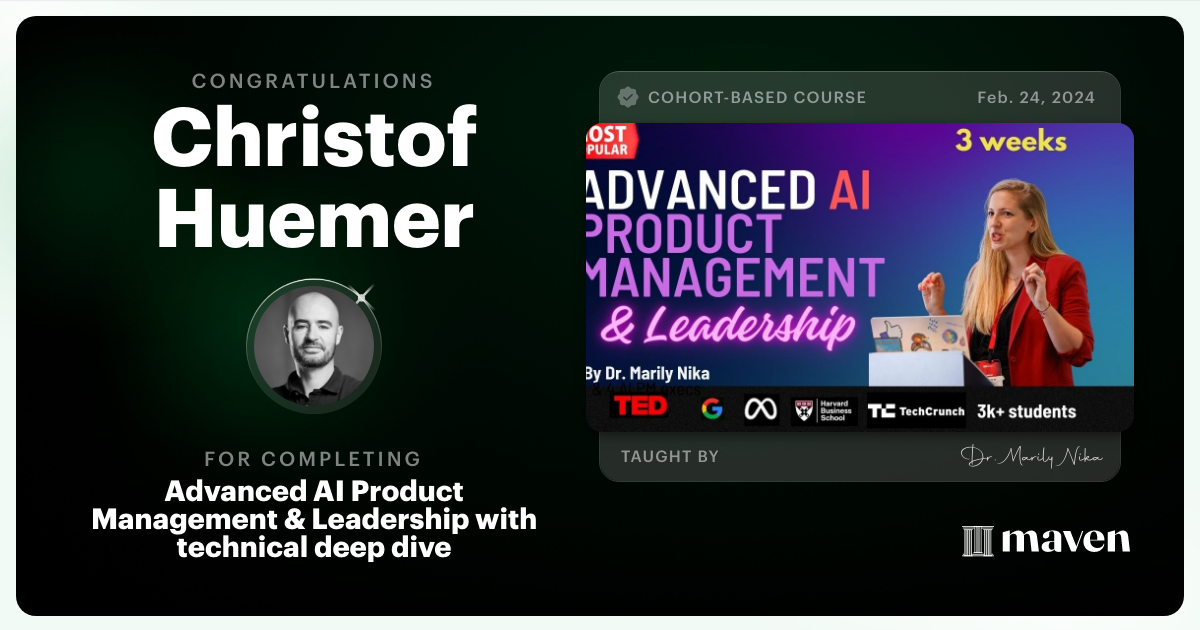 Certificate of Completion for Advanced AI Product Leadership Certification