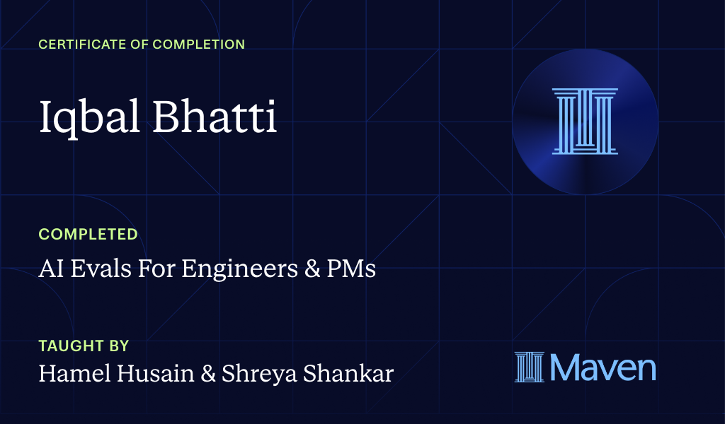 Certificate for AI Evals For Engineers & PMs