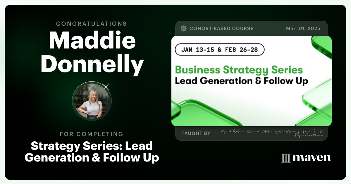Certificate of Completion for Strategy Series: Lead Generation & Follow Up