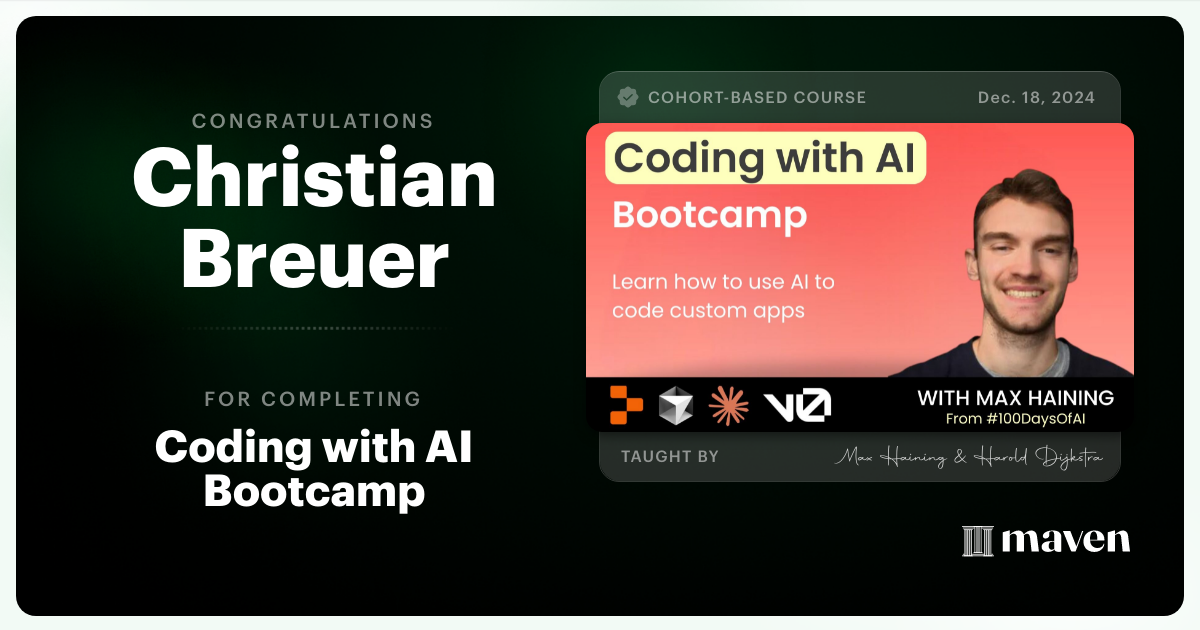 Certificate of Completion for Vibe Coding Bootcamp