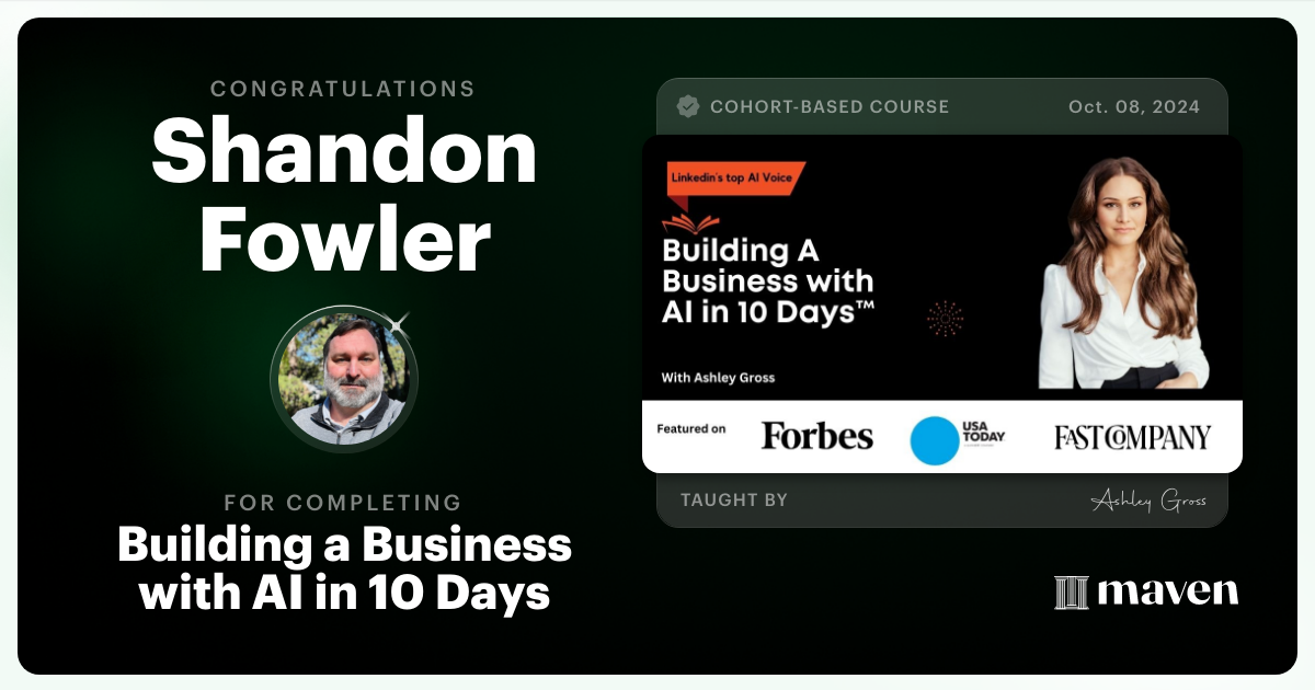 Certificate of Completion for Build a Business with AI in 10 Days