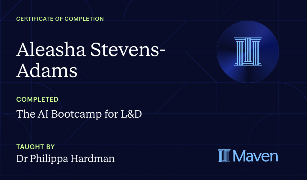 Certificate for The AI Bootcamp for L&D