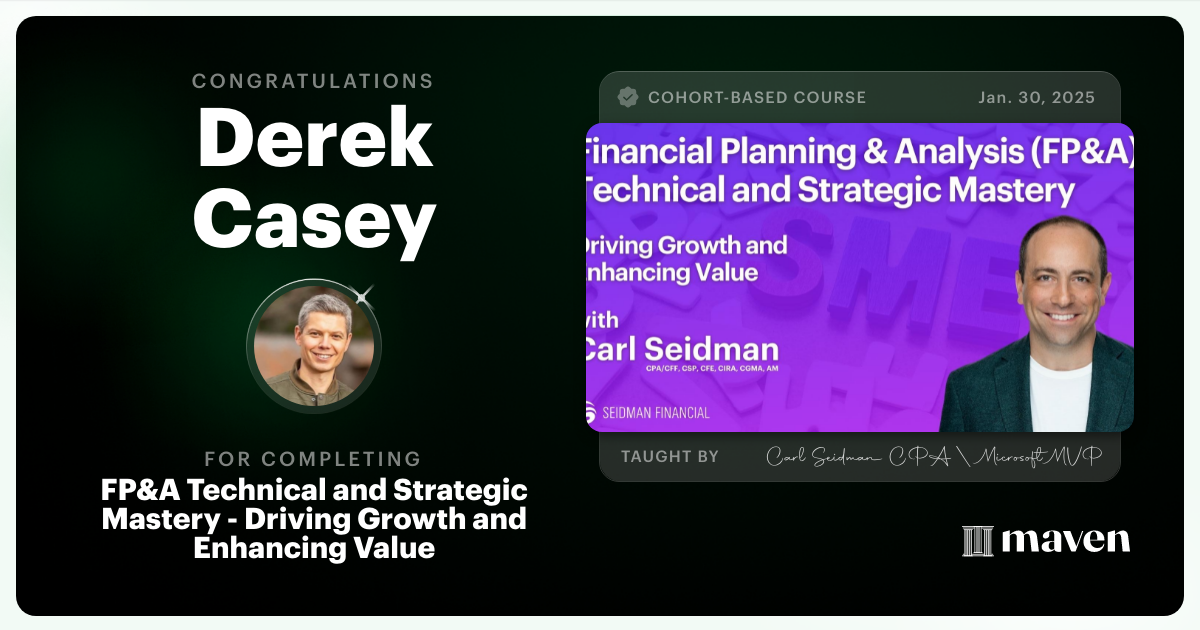 Certificate of Completion for FP&A Technical Fluency and Strategic Thinking