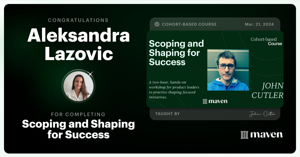 Certificate of Completion for Scoping and Shaping for Success