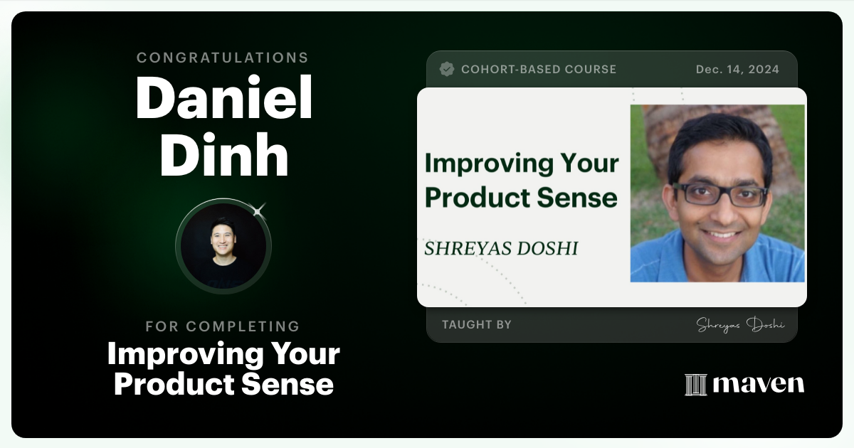 Certificate of Completion for World-class Product Sense in Practice