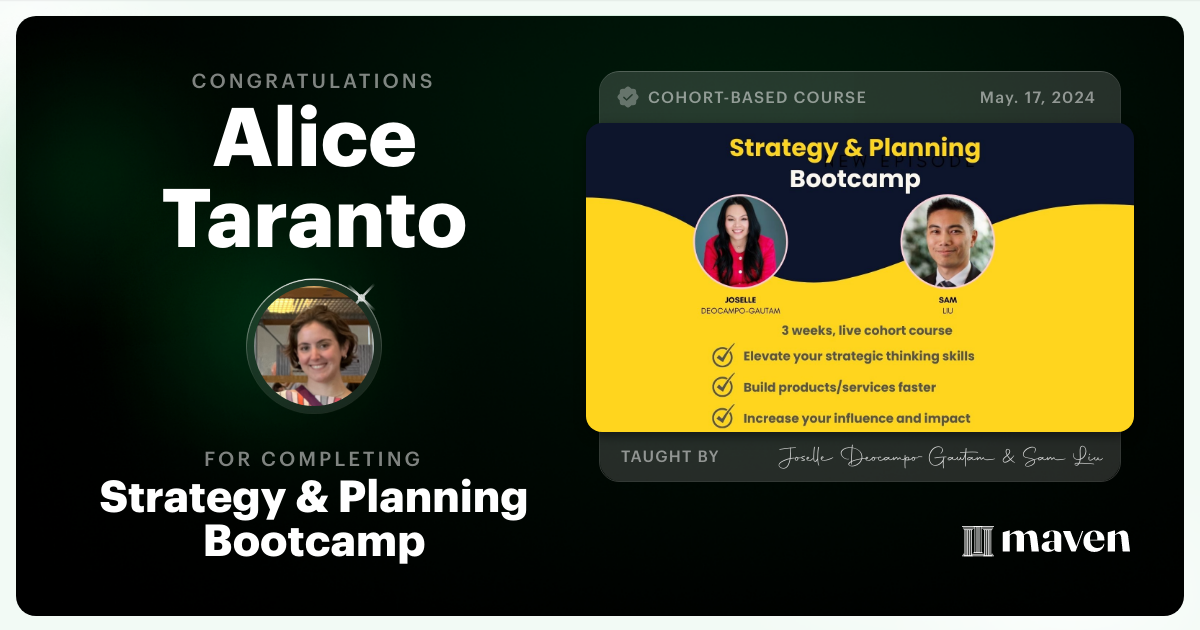 Certificate of Completion for Strategy & Planning Bootcamp