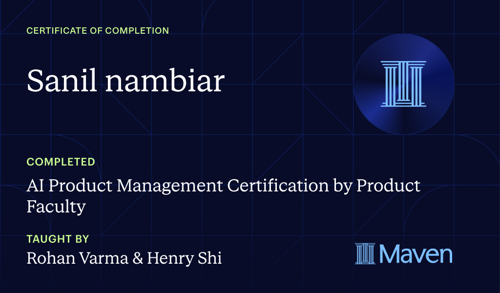 Certificate for AI Product Management Certification by Product Faculty