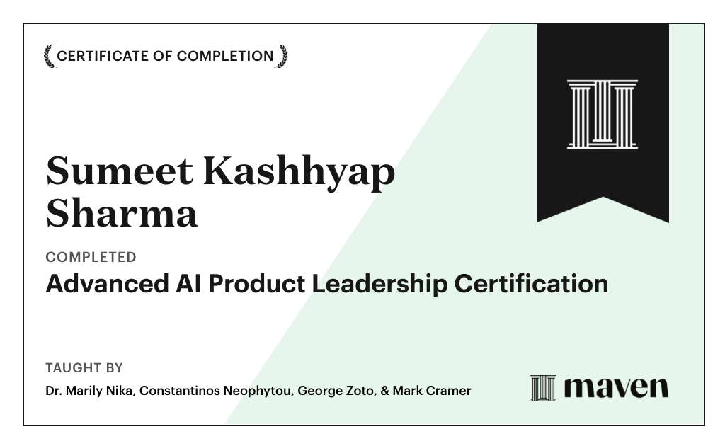 Certificate for Advanced AI Product Leadership Certification by AI Product Academy