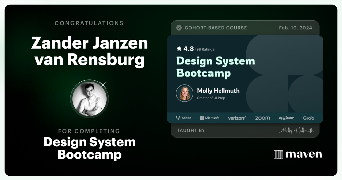 Certificate of Completion for Design System Bootcamp