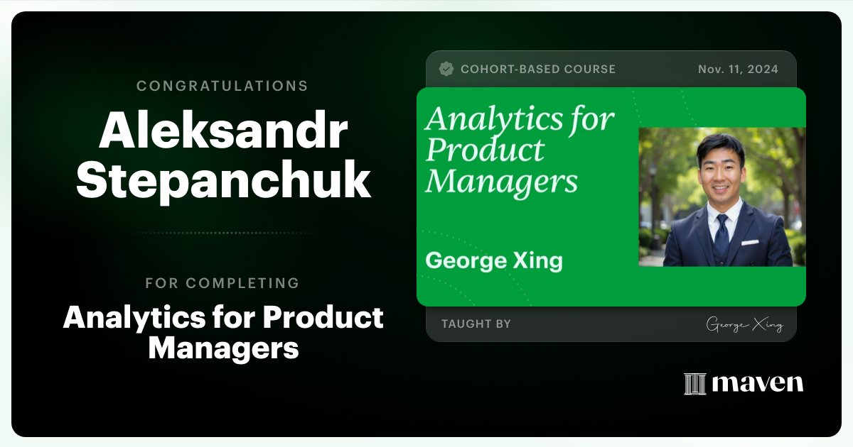 Certificate of Completion for AI-Powered Product Analytics