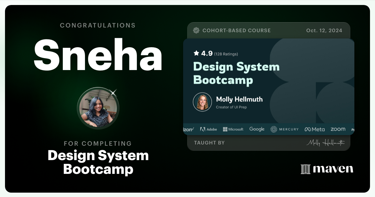 Certificate of Completion for Design System Bootcamp