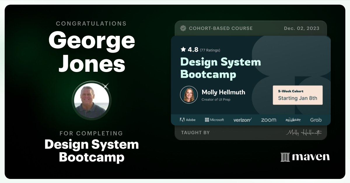 Certificate of Completion for Design System Bootcamp