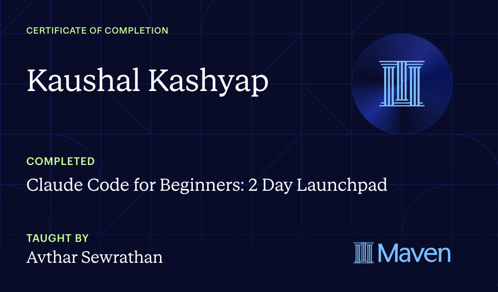 Certificate for Claude Code for Beginners: 2 Day Launchpad