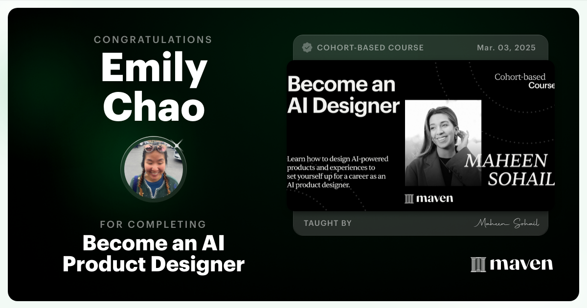 Certificate of Completion for Become an AI Product Designer