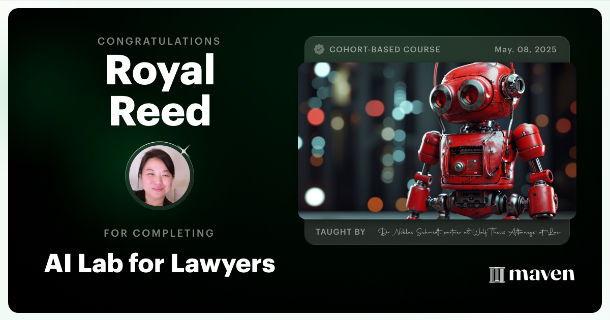 Certificate of Completion for AI Lab for Lawyers