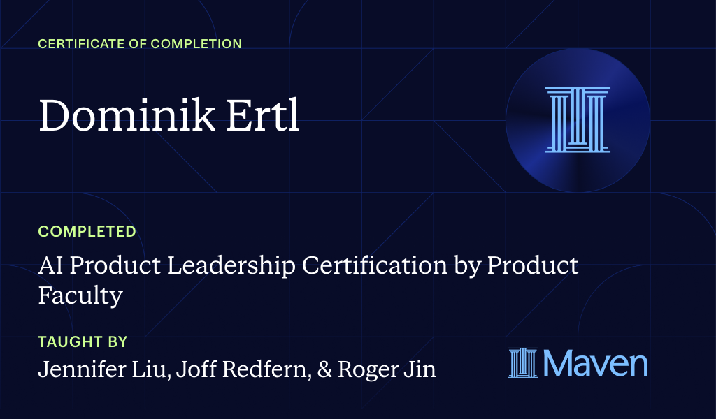 Certificate for AI Product Leadership Certification by Product Faculty