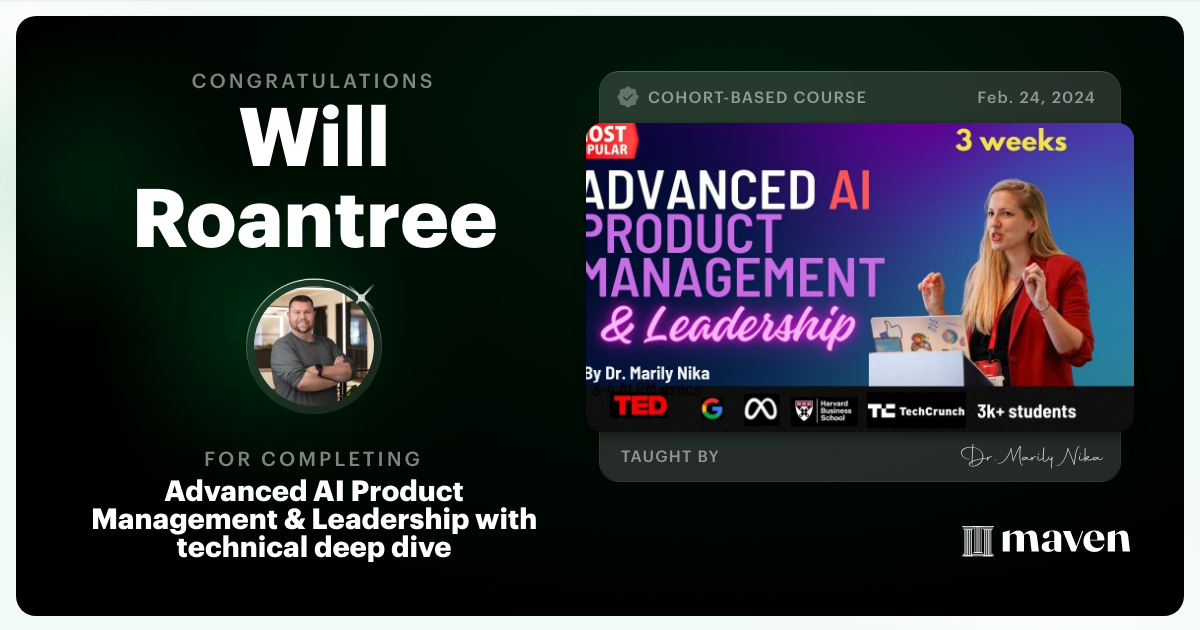 Certificate of Completion for Advanced AI Product Leadership Certification