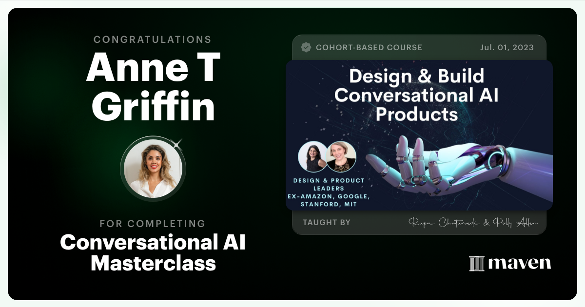 Certificate of Completion for No-Code AI Essentials for Product & Design Leaders
