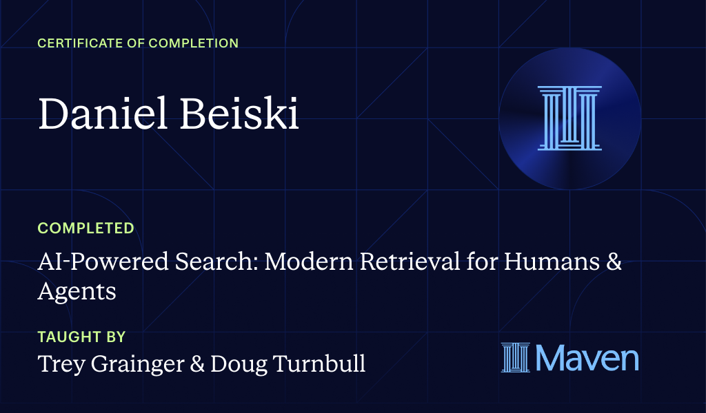 Certificate for AI-Powered Search: Modern Retrieval for Humans & Agents