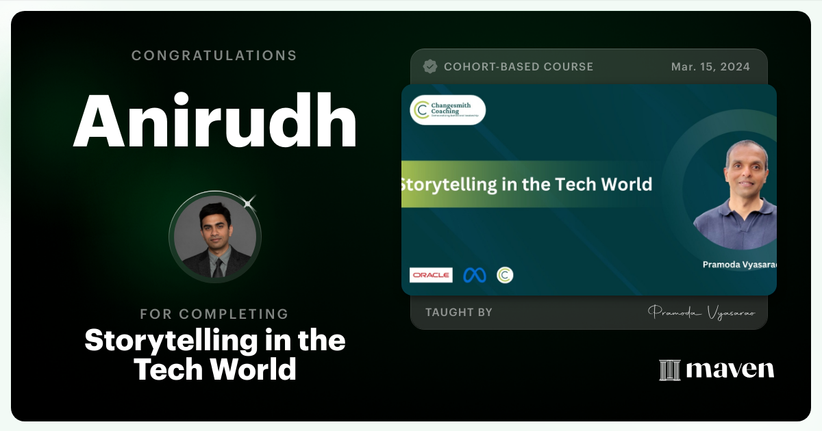 Certificate of Completion for Storytelling in the Tech World