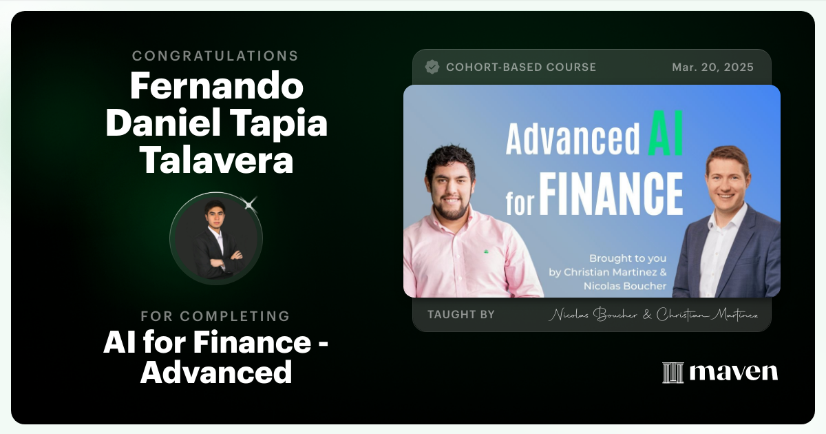 Certificate of Completion for AI for Finance - Advanced