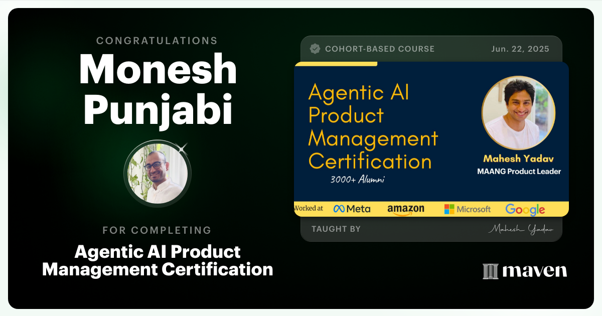 Certificate of Completion for Agentic AI Product Management Certification