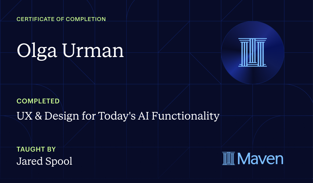 Certificate for UX & Design for Today's AI Functionality
