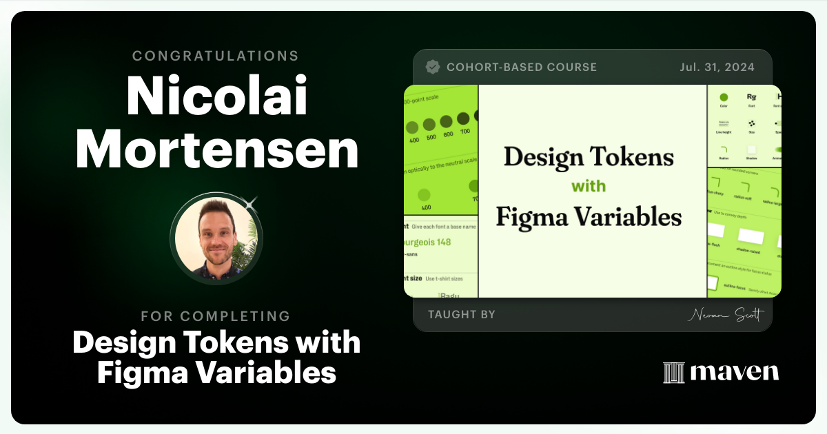 Certificate of Completion for Design Tokens with Figma Variables