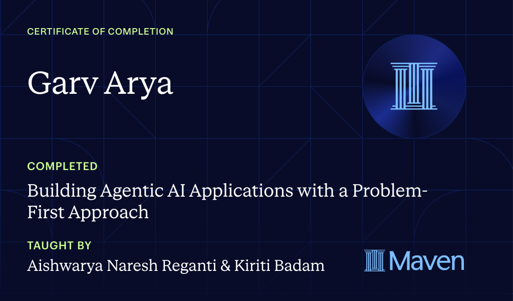 Certificate for Building Agentic AI Applications with a Problem-First Approach