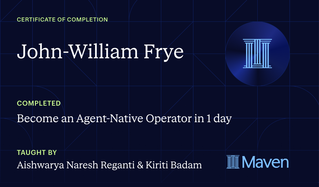 Certificate for Become an Agent-Native Operator in 1 day