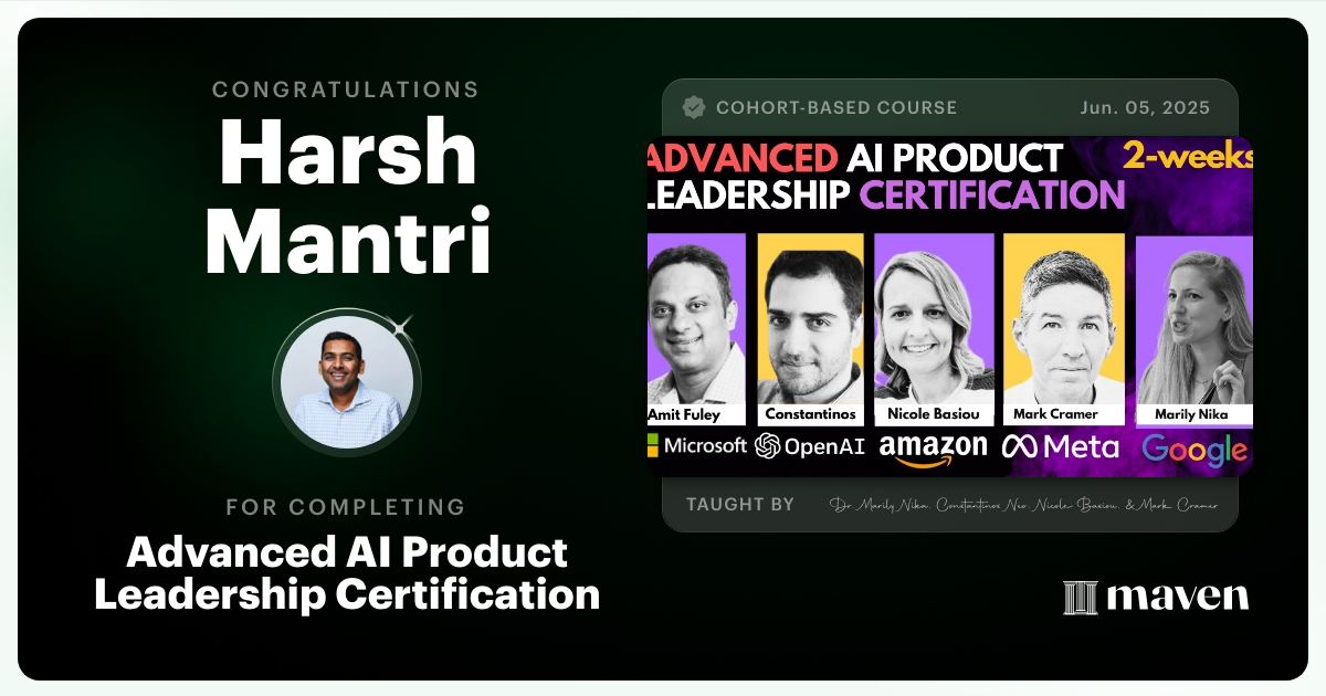Certificate of Completion for Advanced AI Product Leadership Certification