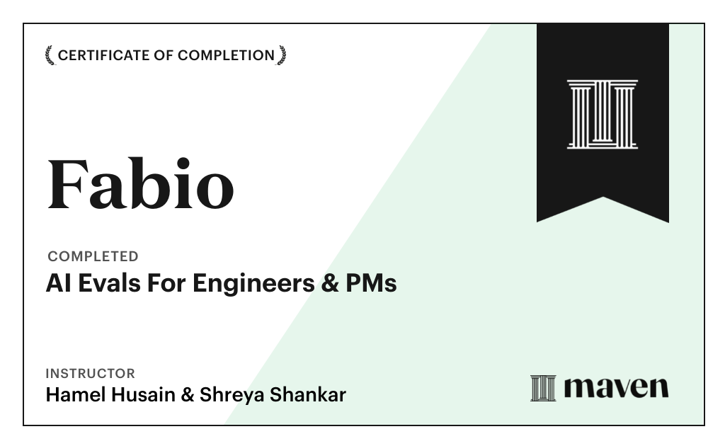 Certificate for AI Evals For Engineers & PMs