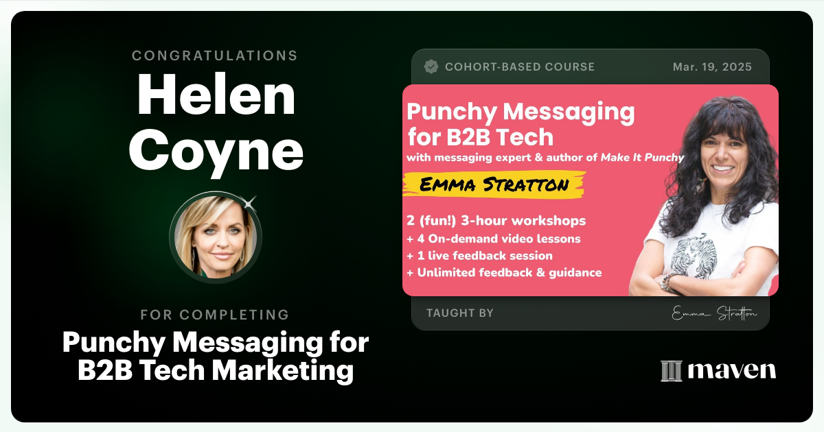 Certificate of Completion for Punchy Messaging for B2B Tech Marketing